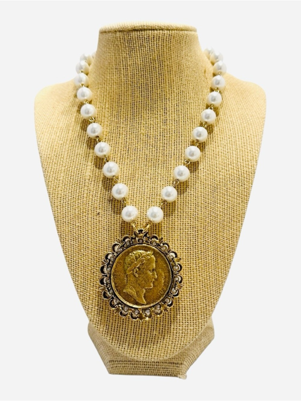 Yochi Gold Coin Pendant Pearl Necklace - Women Jewelry